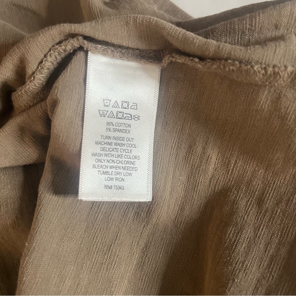 Artisan NY Women’s Khaki Tan V~Neck Sleeveless Split Jersey Knit Maxi Dress Sz L - Picture 6 of 6